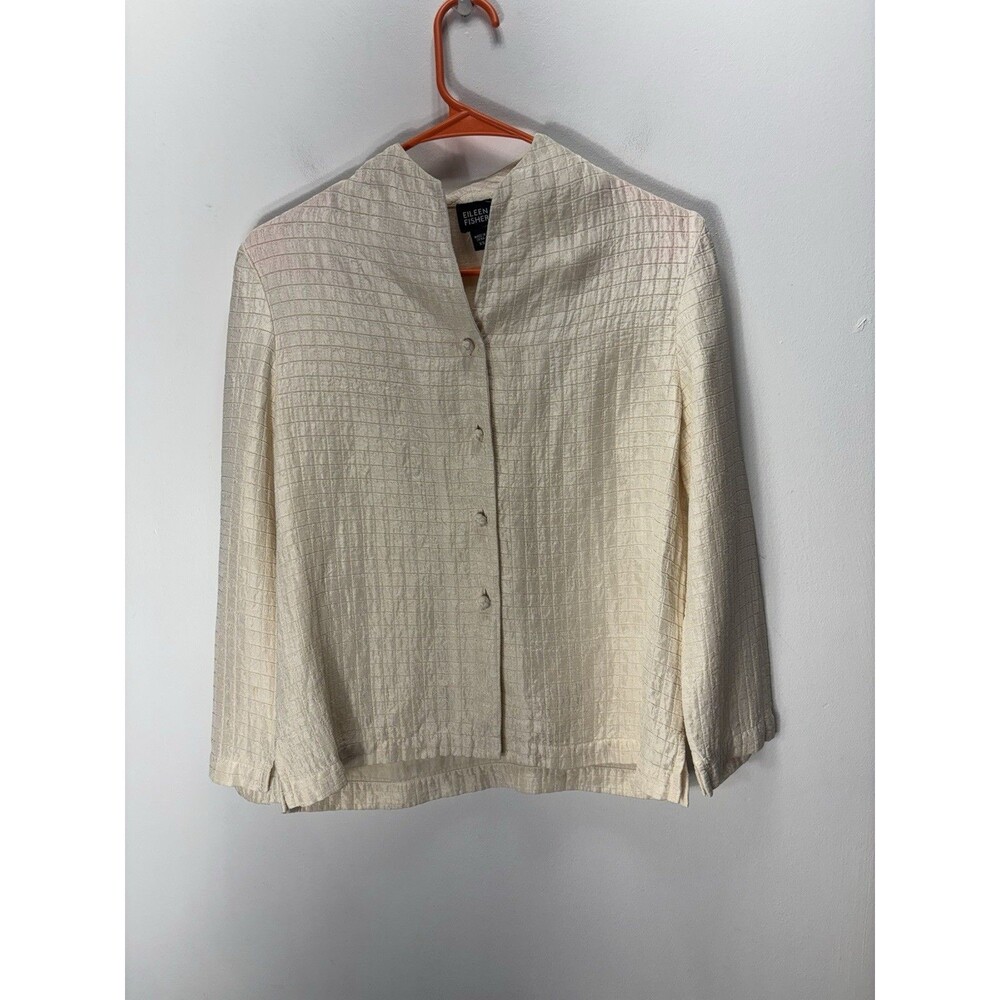 Eileen Fisher Jacket Women  Sz XS Silk Linen Check Lightweight Cruise Coat Core